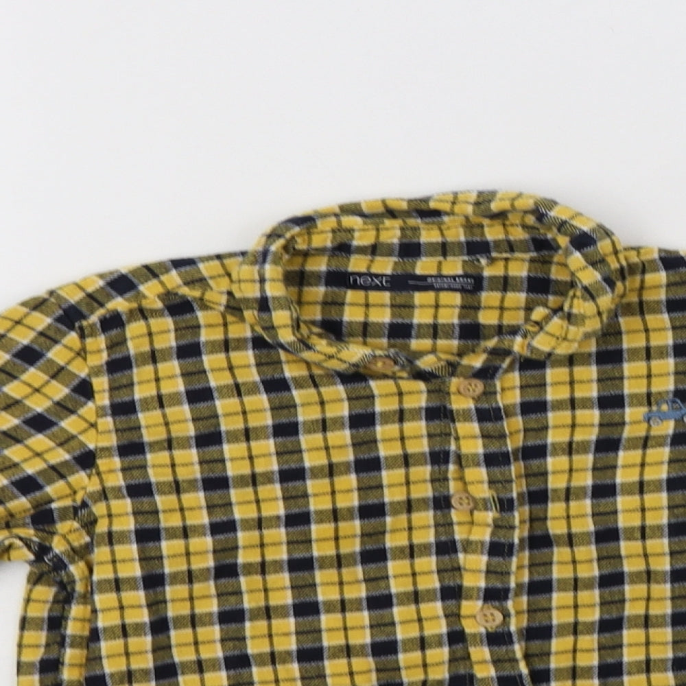 NEXT Boys Yellow Check Cotton Basic Button-Up Size 4-5 Years Collared