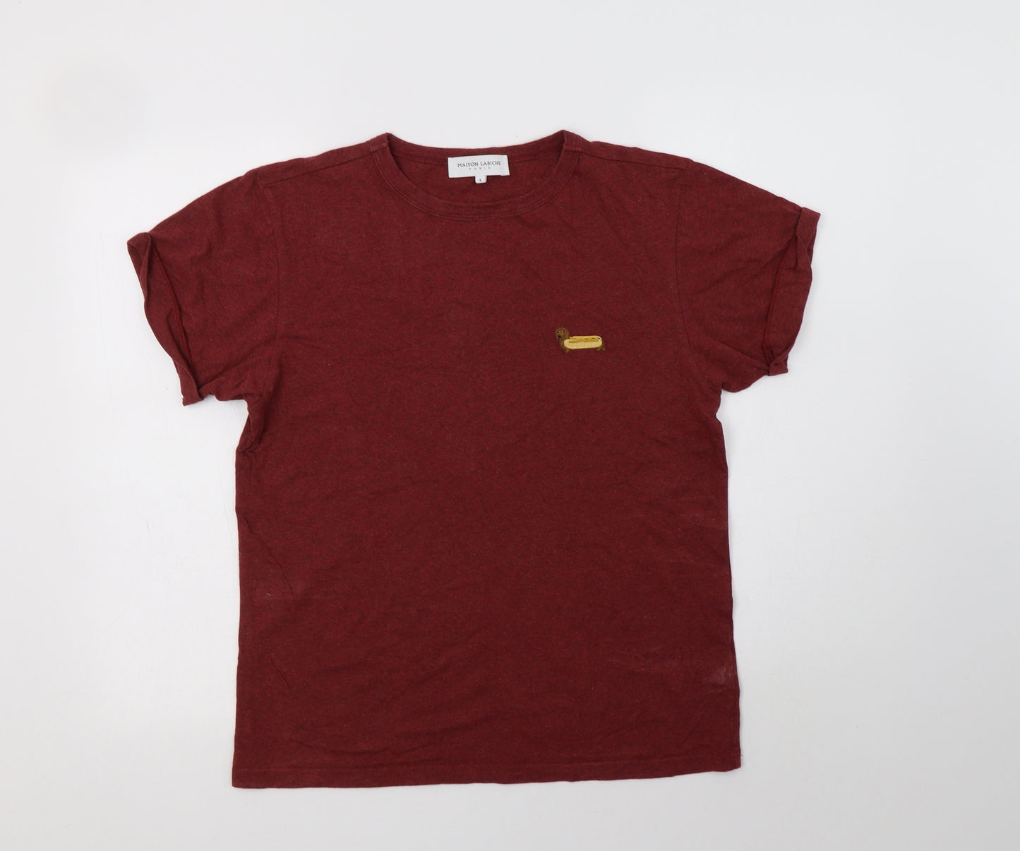 Maison Labiche Mens Red  Cotton  T-Shirt Size S Crew Neck  - Sausage Dog
