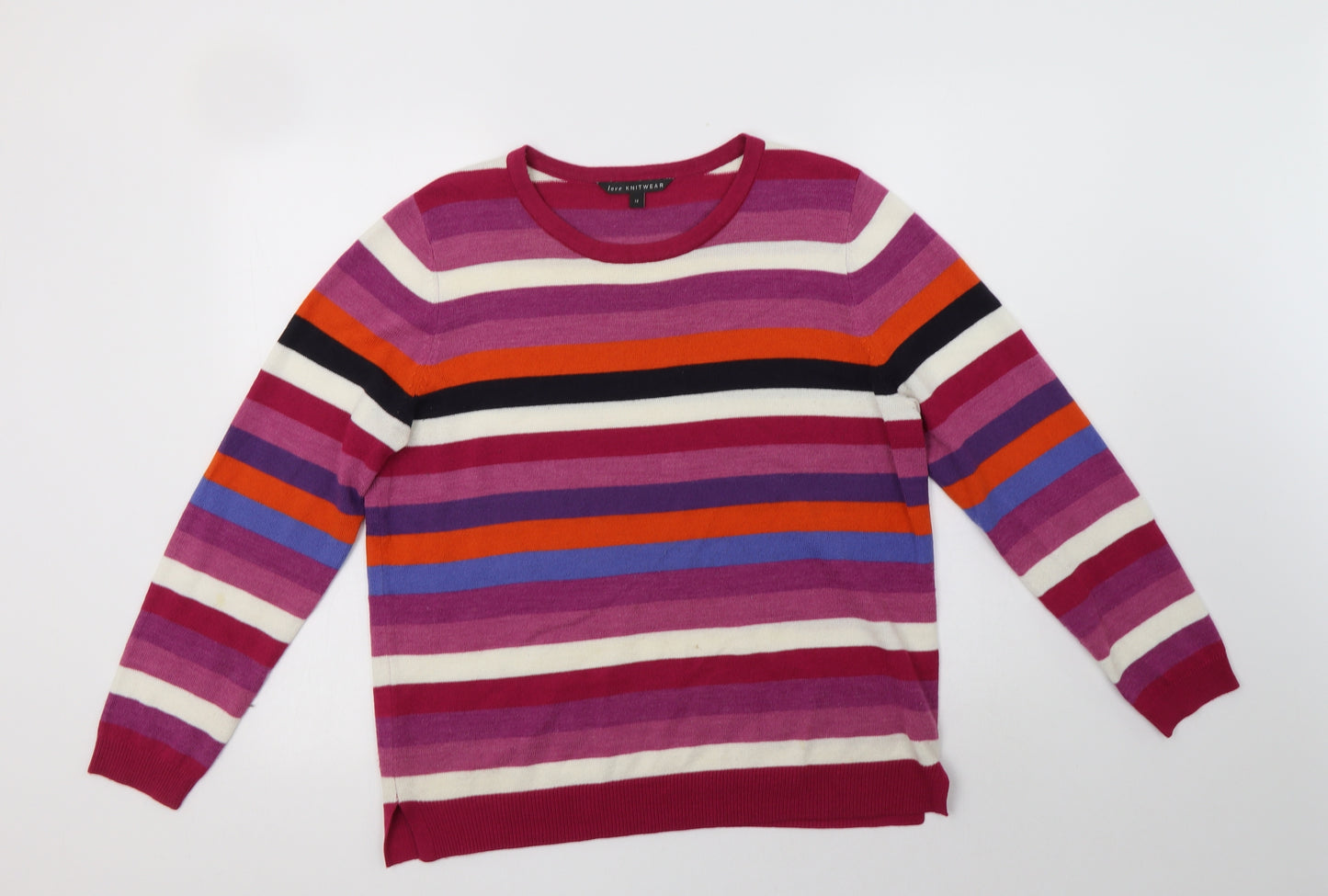 Bonmarché Womens Multicoloured Crew Neck Striped Acrylic Pullover Jumper Size 14
