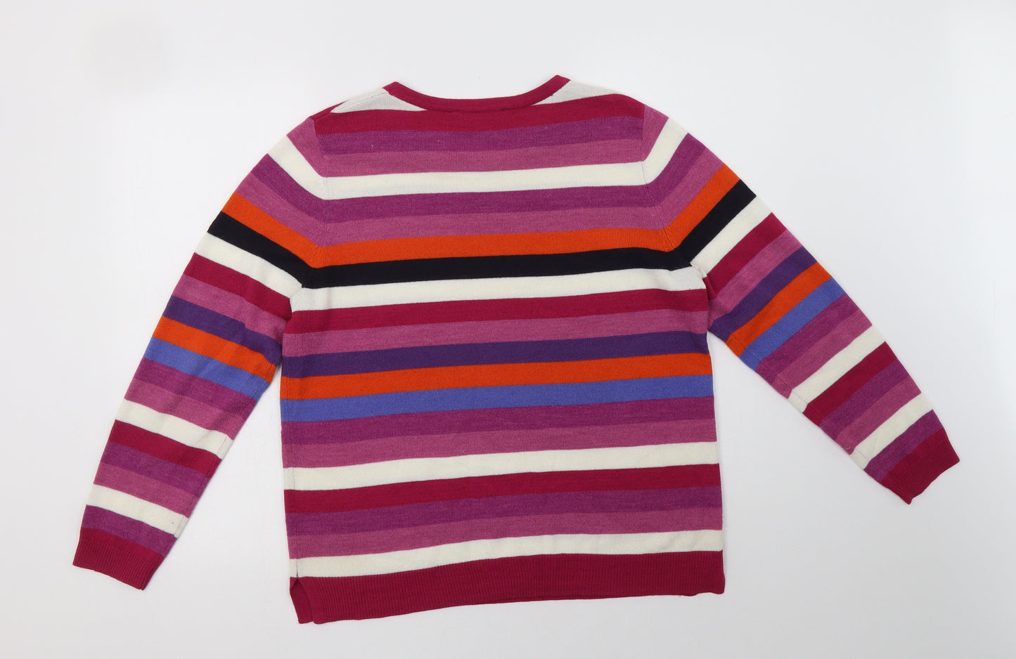 Bonmarché Womens Multicoloured Crew Neck Striped Acrylic Pullover Jumper Size 14