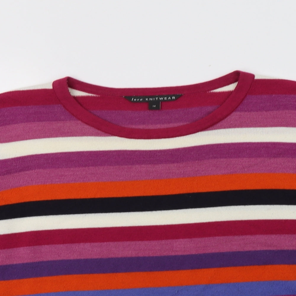 Bonmarché Womens Multicoloured Crew Neck Striped Acrylic Pullover Jumper Size 14