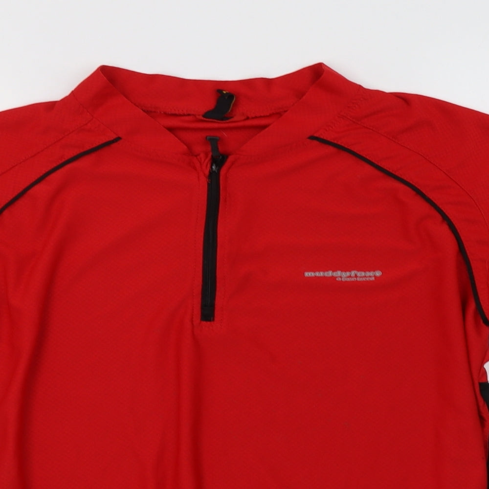 Muddy Fox Mens Red  Polyester Basic T-Shirt Size L Henley Zip