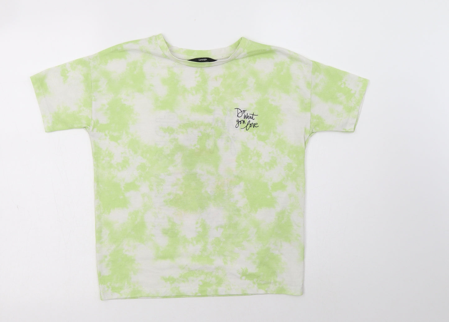 George Boys Green Batik Polyester Basic T-Shirt Size 6-7 Years Crew Neck