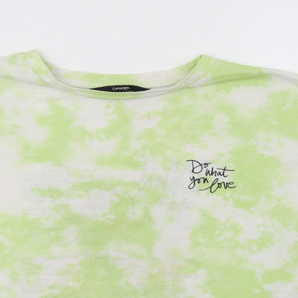 George Boys Green Batik Polyester Basic T-Shirt Size 6-7 Years Crew Neck