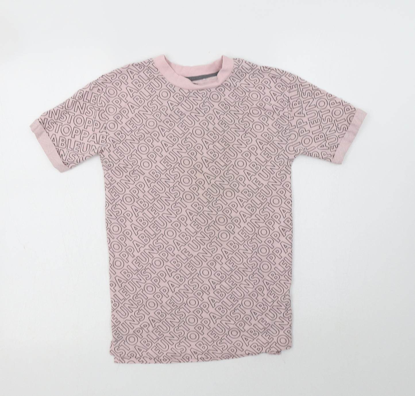 George Girls Pink Geometric Cotton Basic T-Shirt Size 6-7 Years Crew Neck