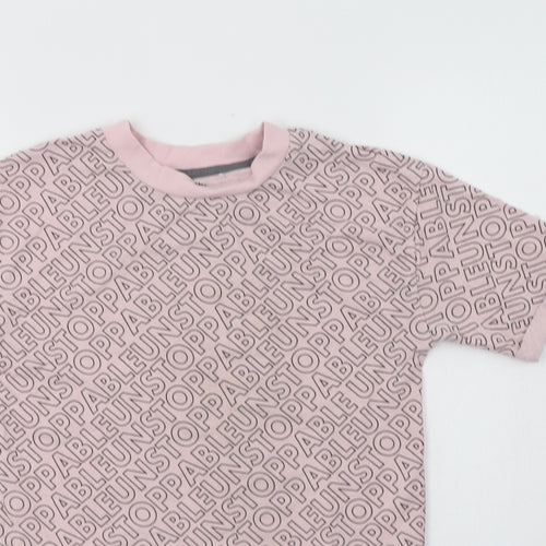 George Girls Pink Geometric Cotton Basic T-Shirt Size 6-7 Years Crew Neck