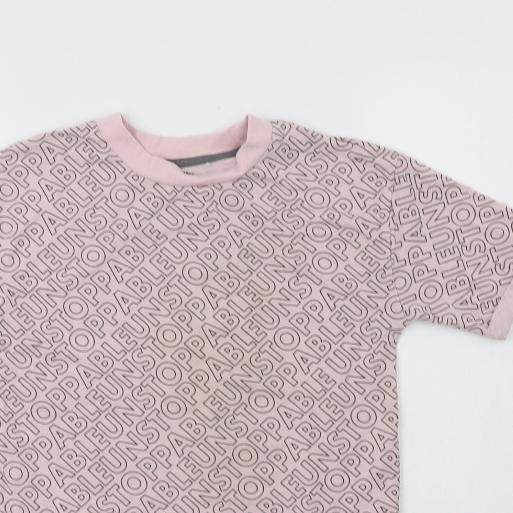 George Girls Pink Geometric Cotton Basic T-Shirt Size 6-7 Years Crew Neck