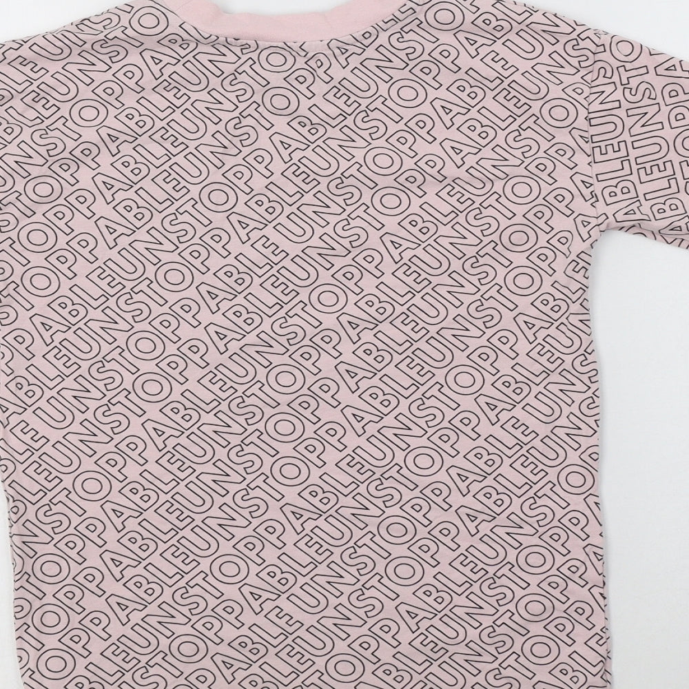 George Girls Pink Geometric Cotton Basic T-Shirt Size 6-7 Years Crew Neck