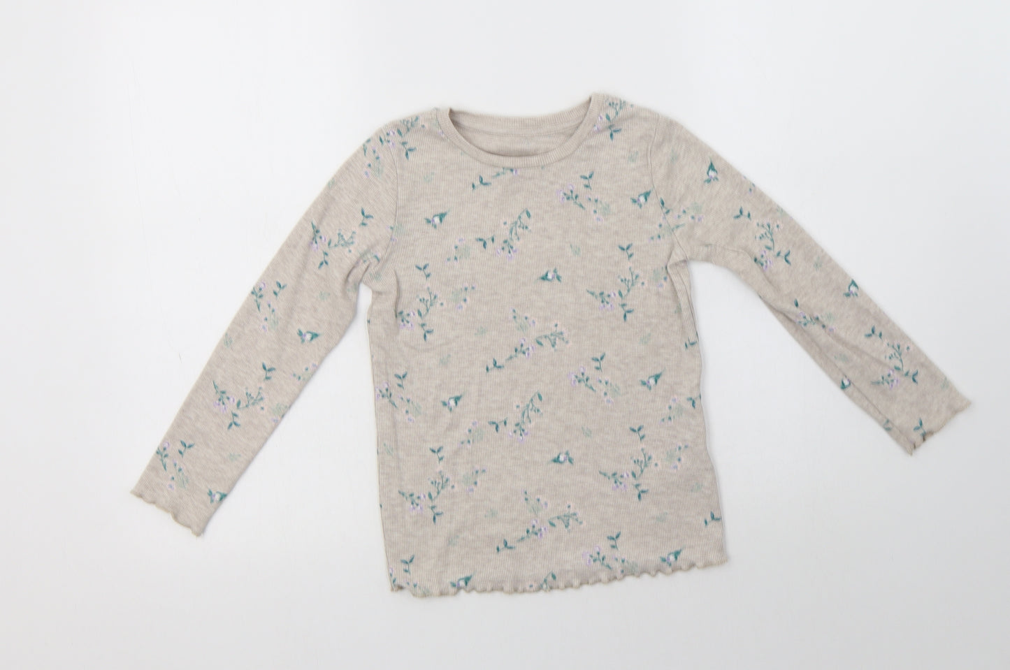 George Girls Beige Floral Cotton Top Pyjama Top Size 5-6 Years