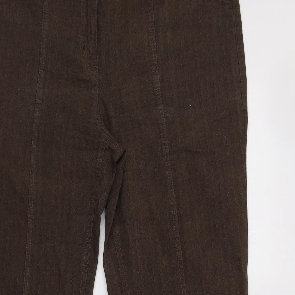 Per Una Womens Brown Striped Cotton Trousers  Size 14 L30 in Regular Button