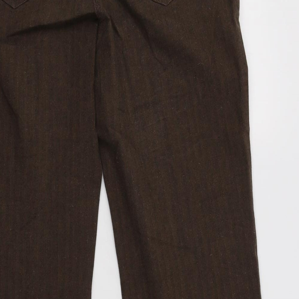 Per Una Womens Brown Striped Cotton Trousers  Size 14 L30 in Regular Button