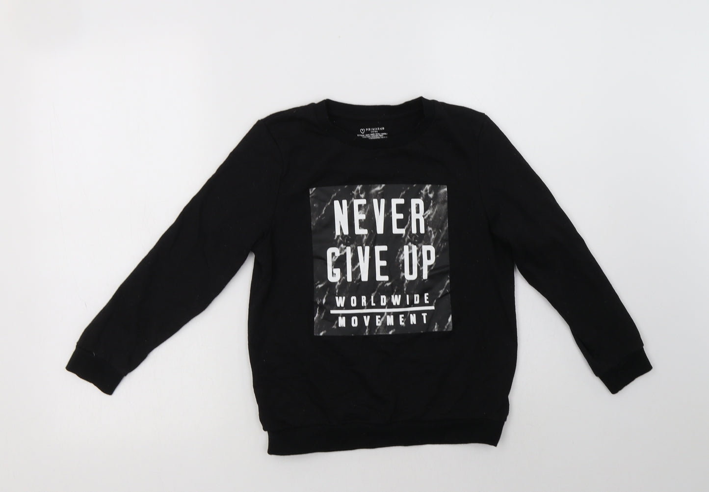 Primark Boys Black  Cotton Pullover Sweatshirt Size 8-9 Years   - Never Give Up