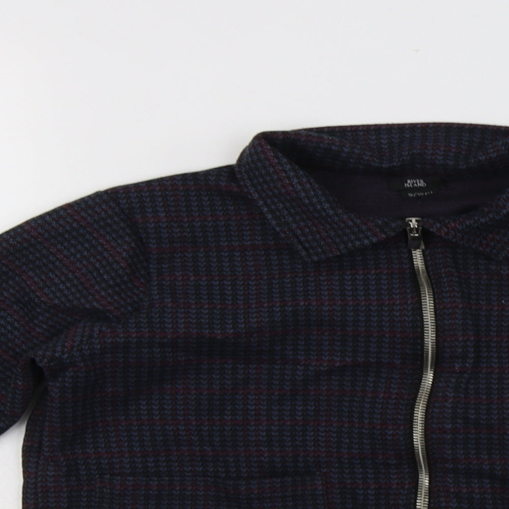 River Island Boys Blue Houndstooth  Basic Jacket Jacket Size 9-10 Years  Zip