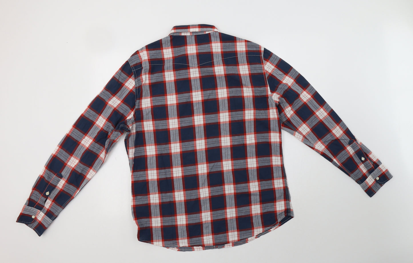 Lee Cooper Mens Blue Check Cotton  Button-Up Size XL Collared Snap