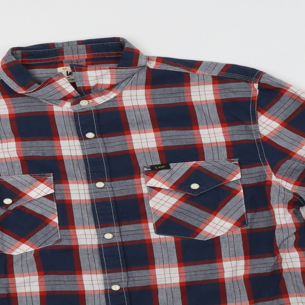 Lee Cooper Mens Blue Check Cotton  Button-Up Size XL Collared Snap