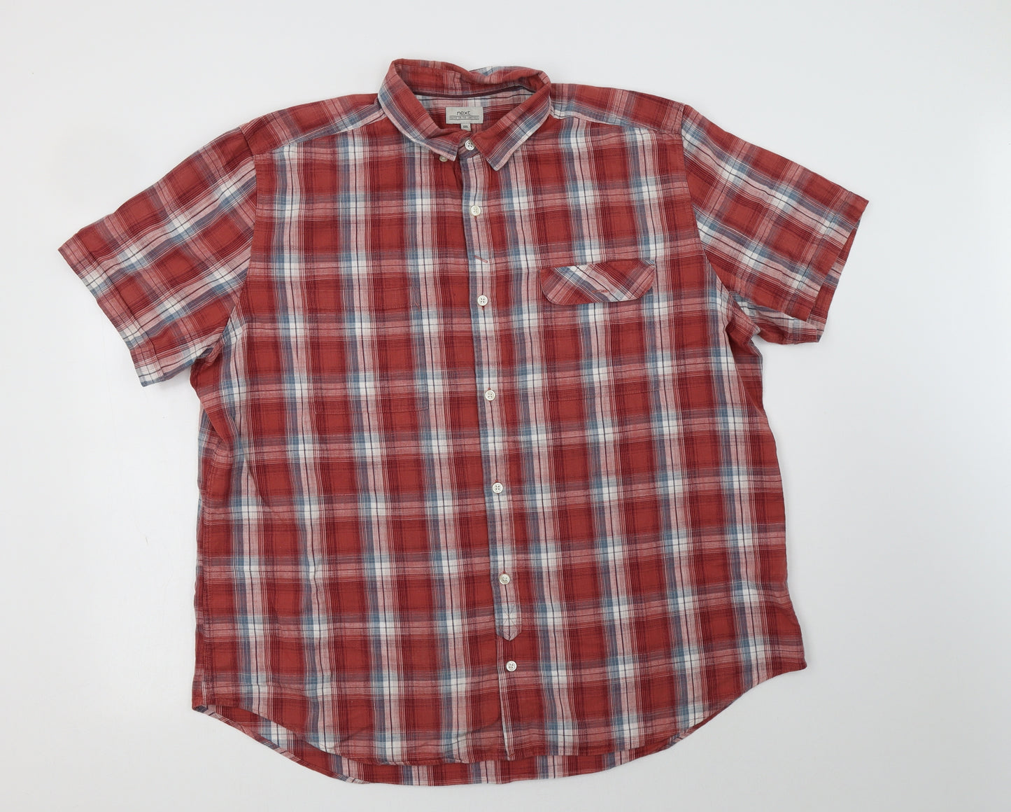 NEXT Mens Red Check Cotton  Button-Up Size 2XL Collared Button