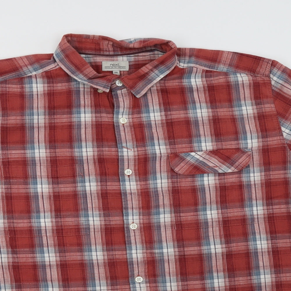 NEXT Mens Red Check Cotton  Button-Up Size 2XL Collared Button