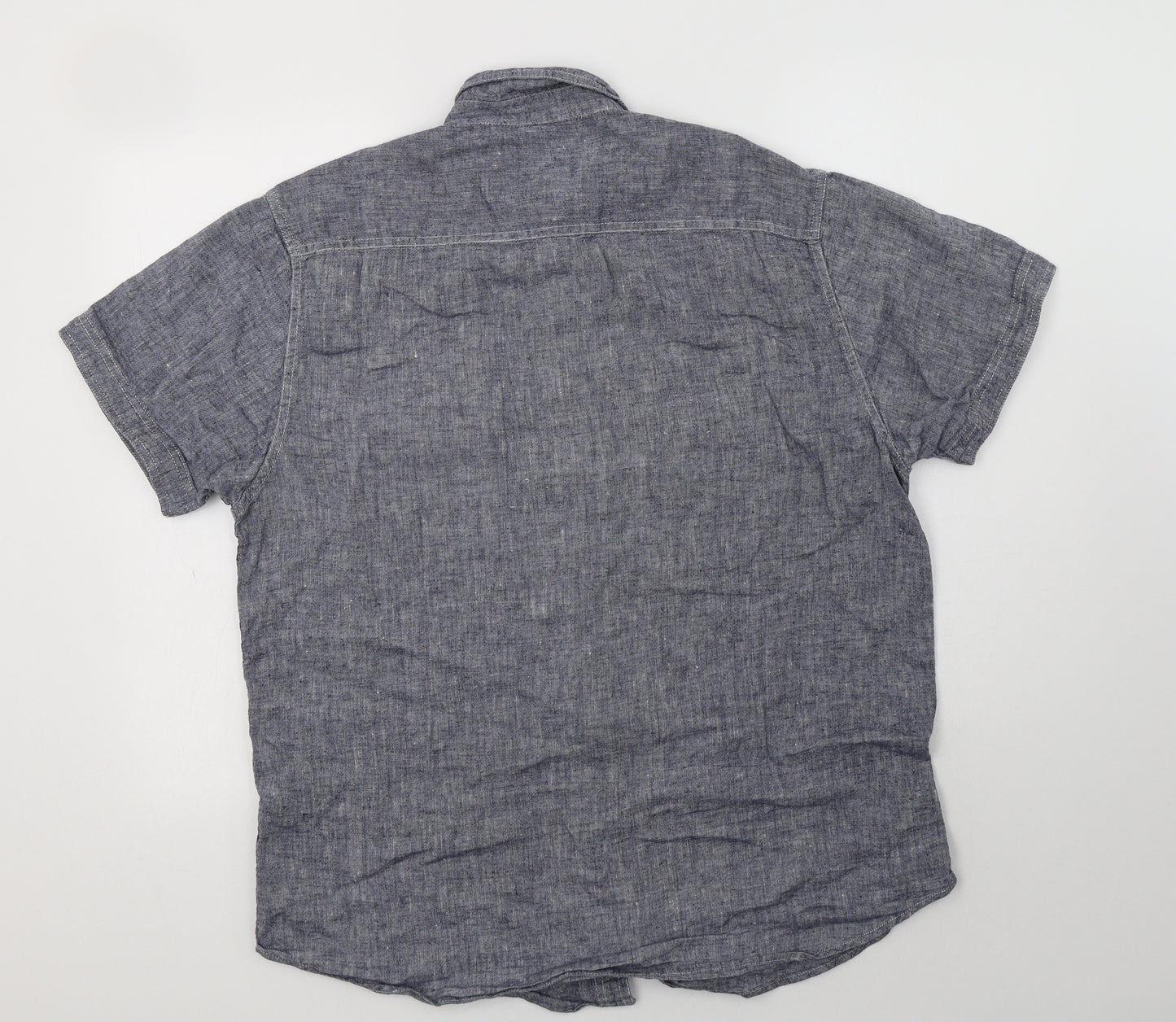 JACK & JONES Mens Blue  Linen  Button-Up Size 2XL Collared Button