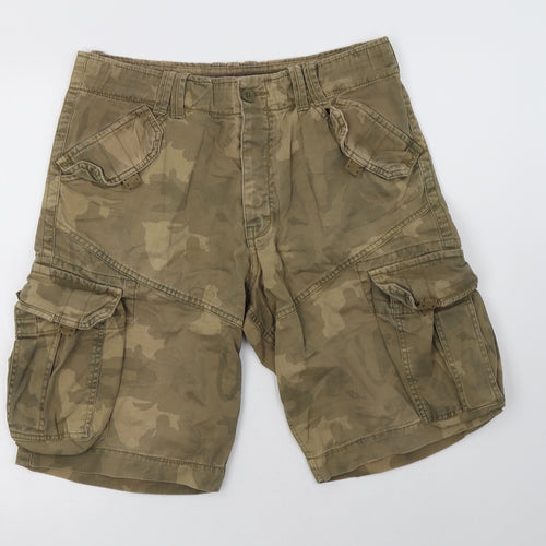 NEXT Mens Beige Camouflage Cotton Cargo Shorts Size 32 L14 in Regular Button