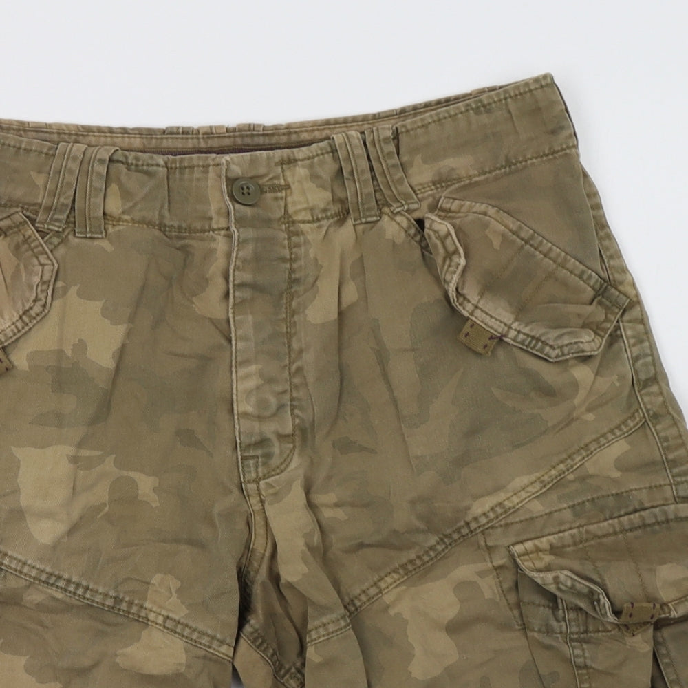 NEXT Mens Beige Camouflage Cotton Cargo Shorts Size 32 L14 in Regular Button