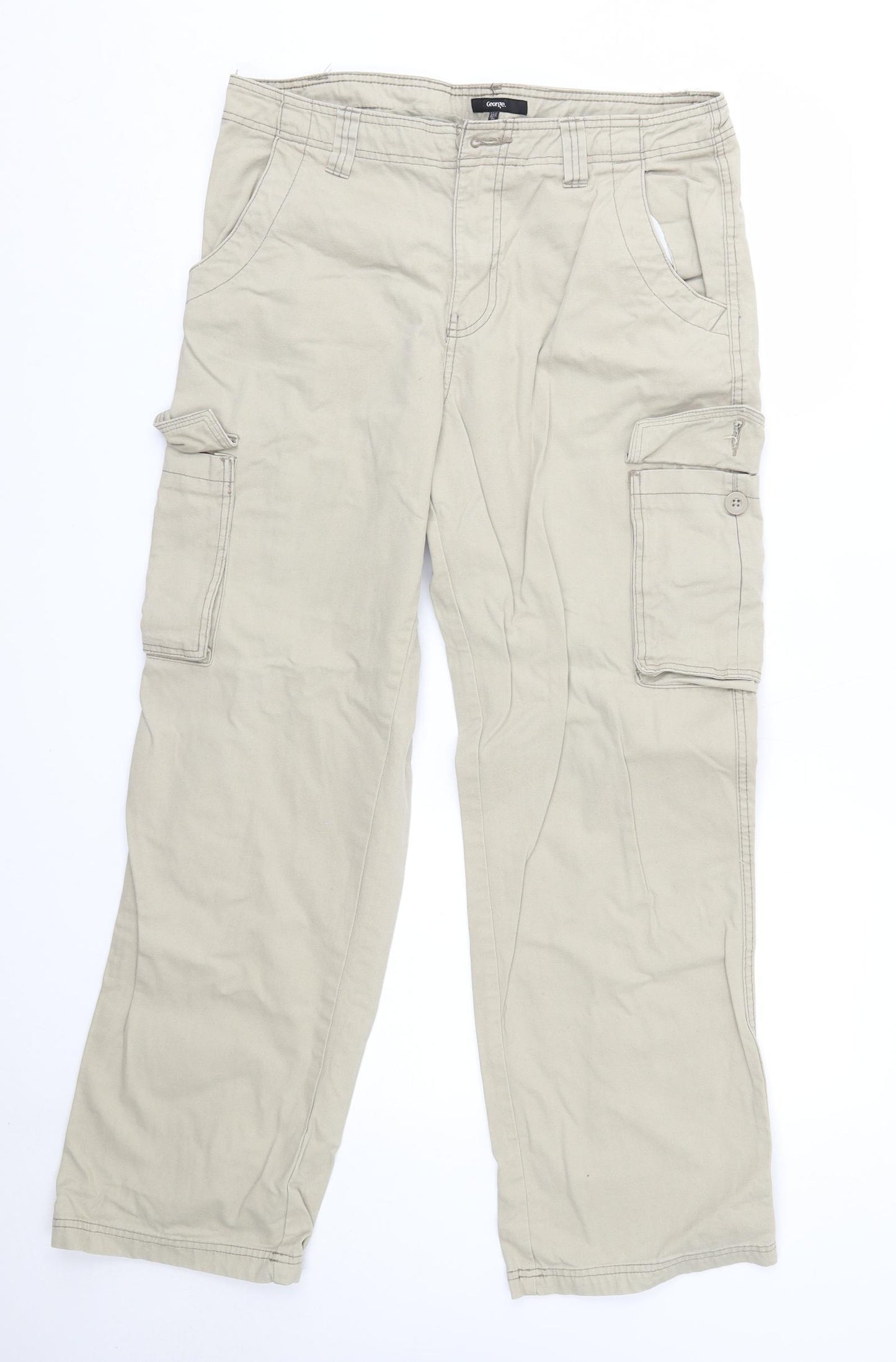 George Mens Beige  Cotton Cargo Trousers Size 34 in L31 in Regular