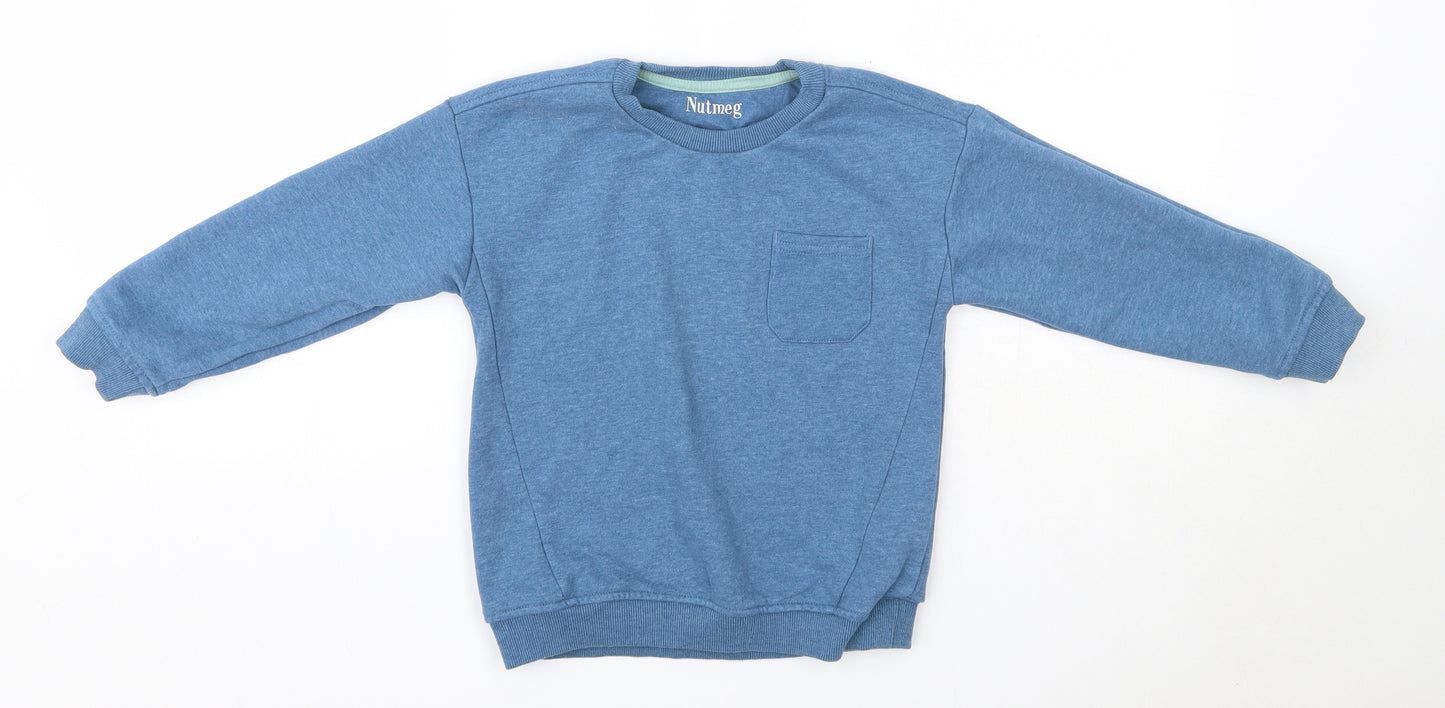 Nutmeg Boys Blue Round Neck  Cotton Pullover Jumper Size 5-6 Years