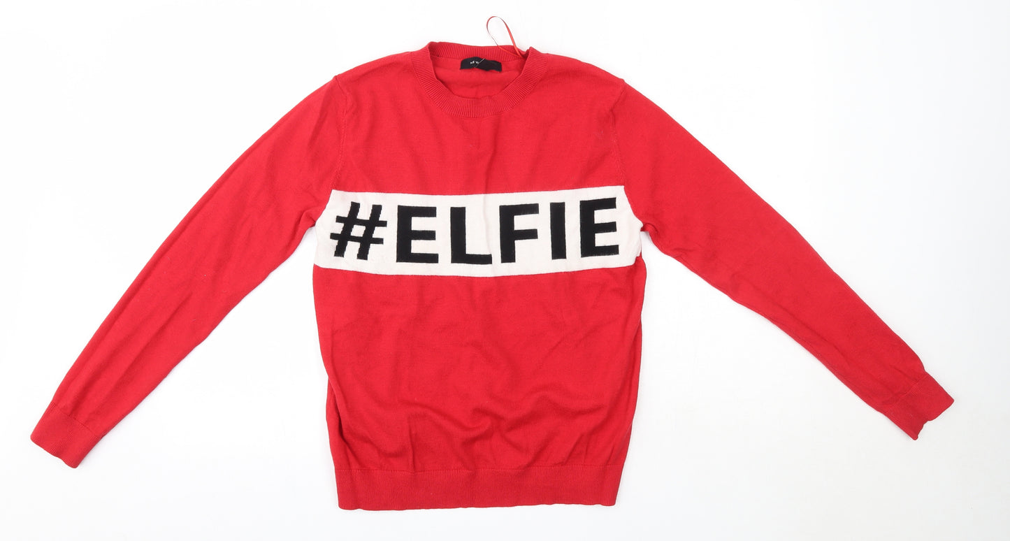 New Look Womens Red Round Neck  Viscose Pullover Jumper Size 8   - Christmas Elf