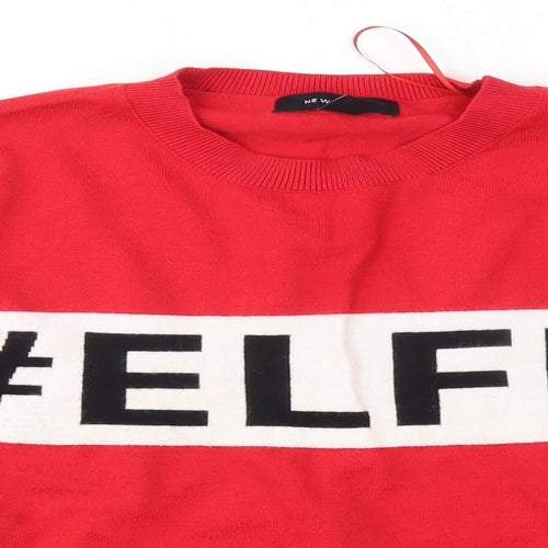 New Look Womens Red Round Neck  Viscose Pullover Jumper Size 8   - Christmas Elf