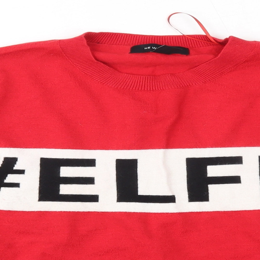 New Look Womens Red Round Neck  Viscose Pullover Jumper Size 8   - Christmas Elf