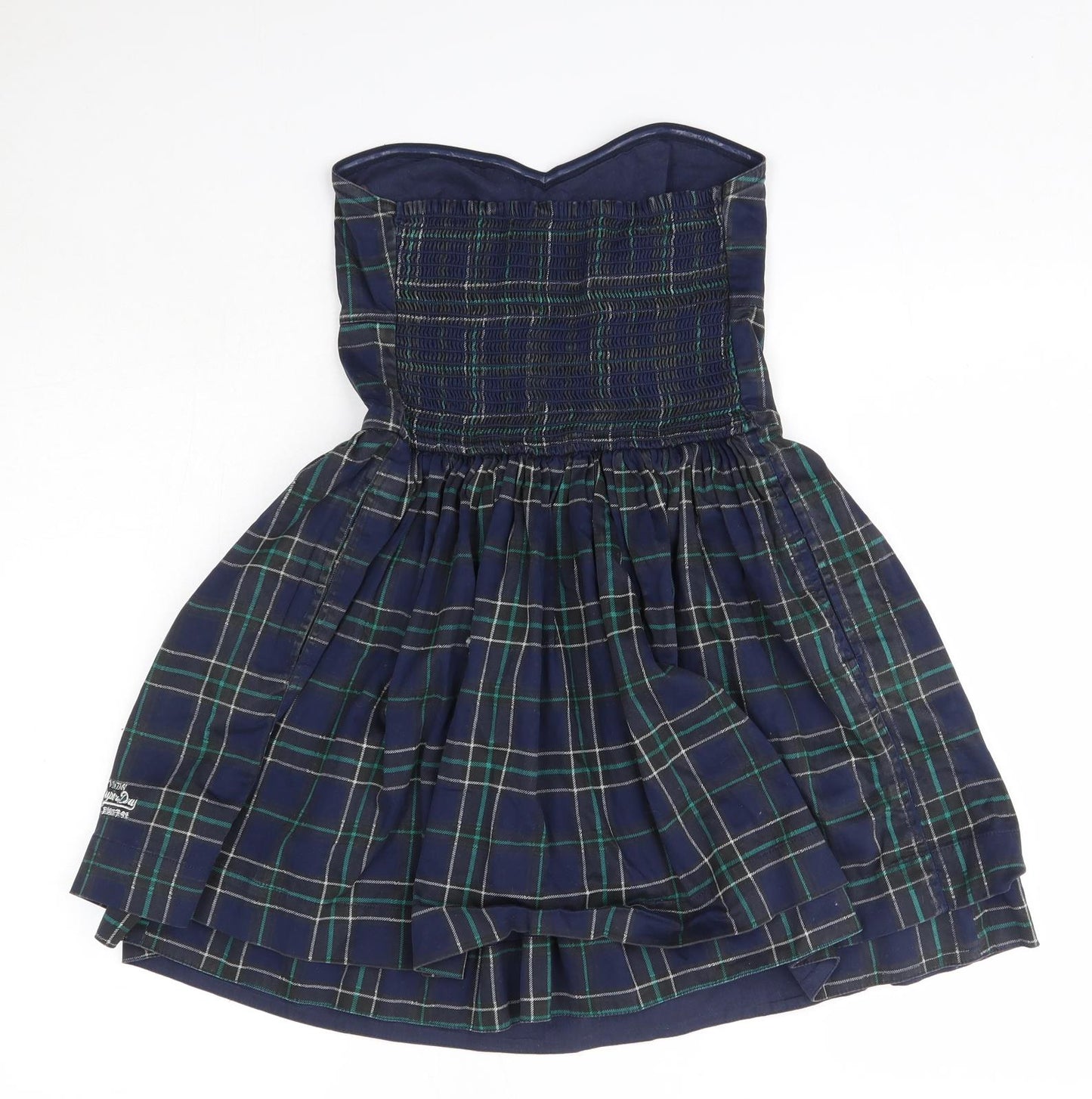 Superdry Womens Blue Check 100% Cotton Mini  Size S  Off the Shoulder