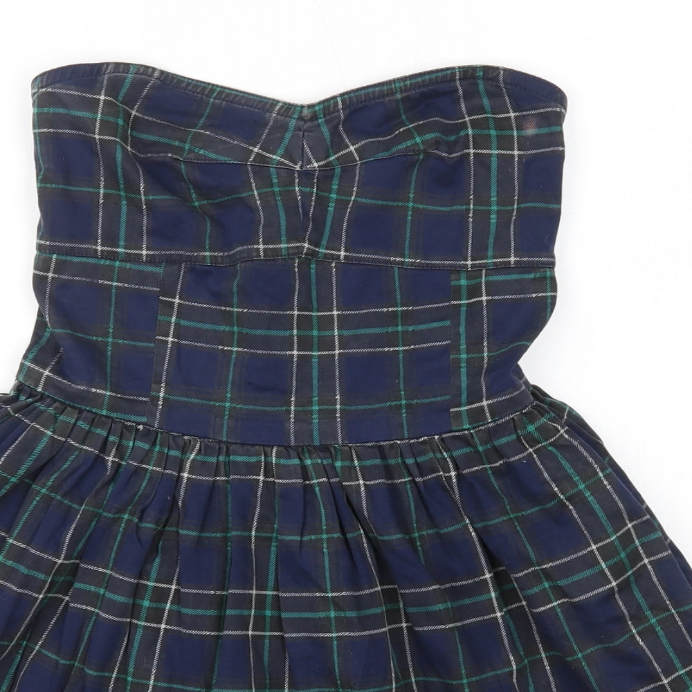 Superdry Womens Blue Check 100% Cotton Mini  Size S  Off the Shoulder