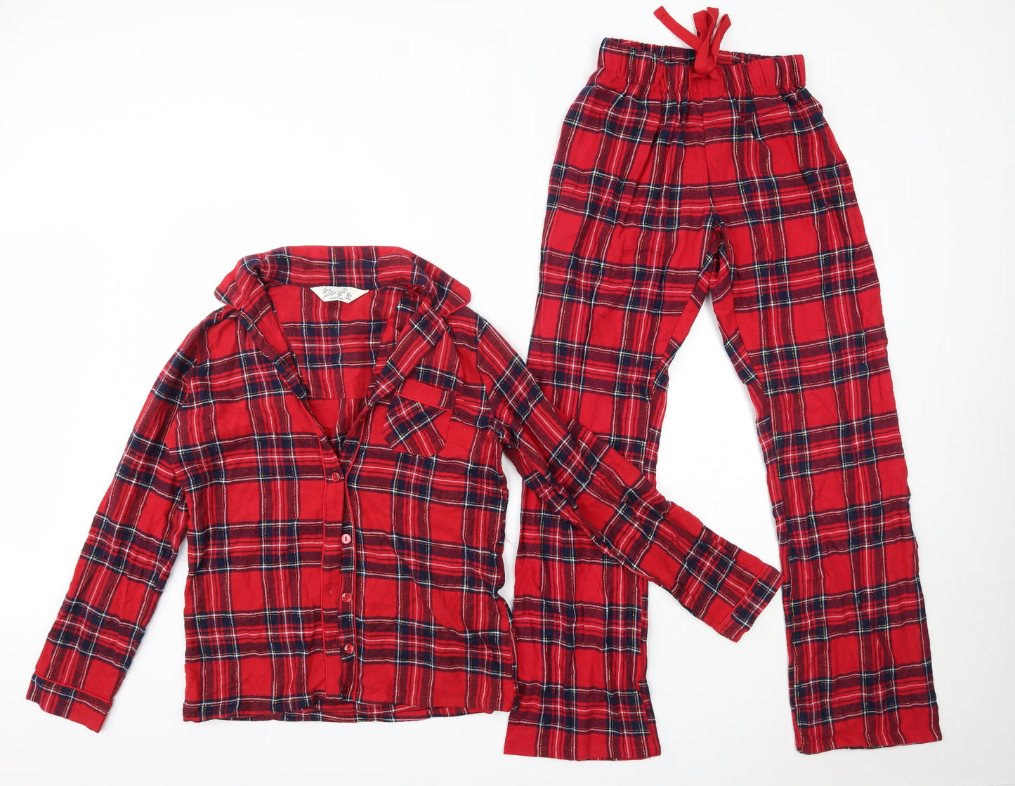 Primark Womens Red Check 100% Cotton Top Pyjama Set Size S