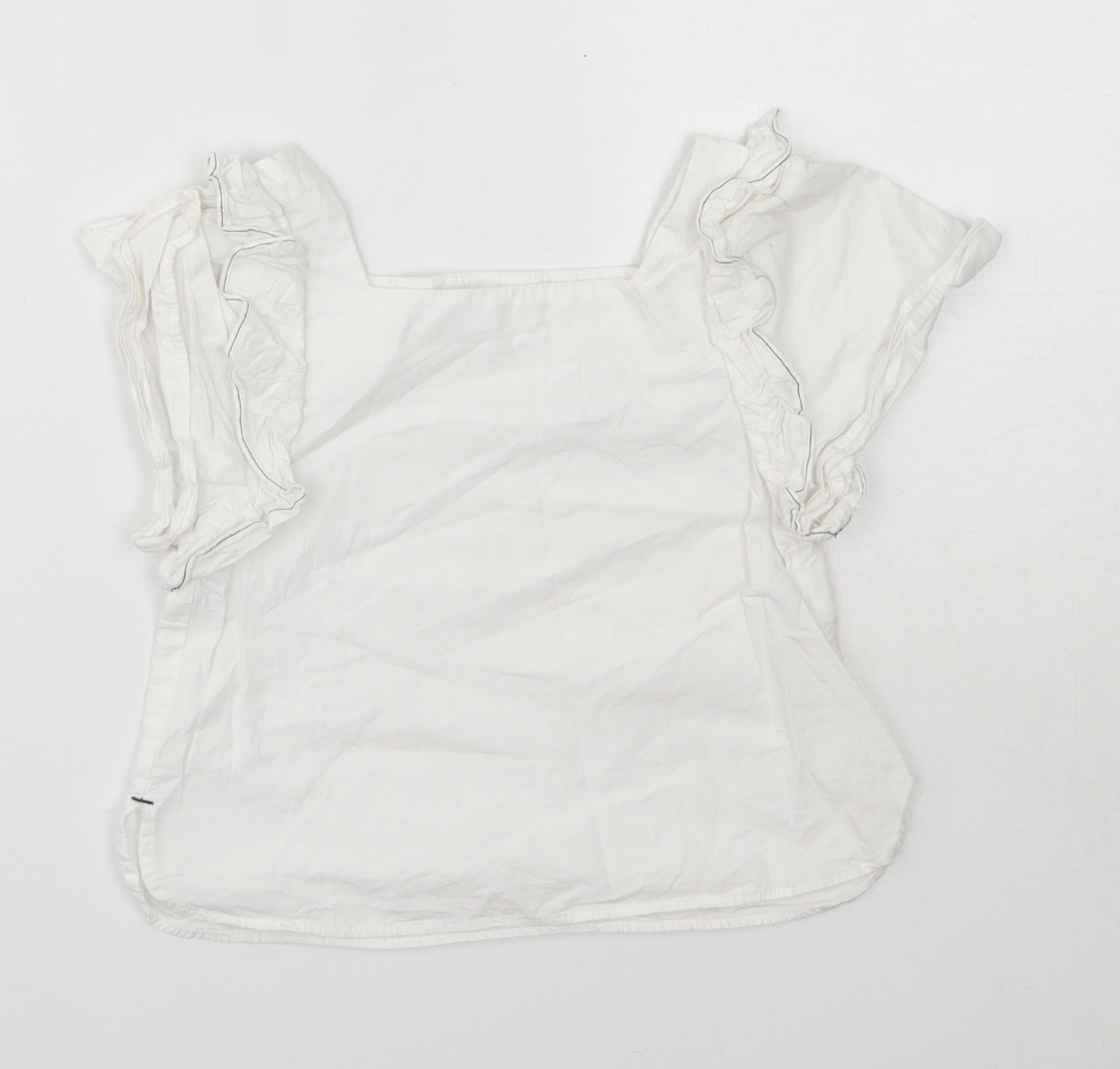 Zara Girls White  100% Cotton Basic Blouse Size 6 Years Square Neck