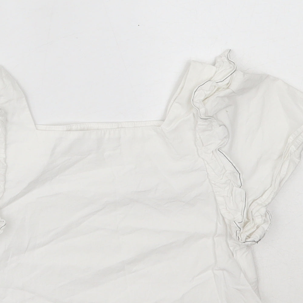 Zara Girls White  100% Cotton Basic Blouse Size 6 Years Square Neck