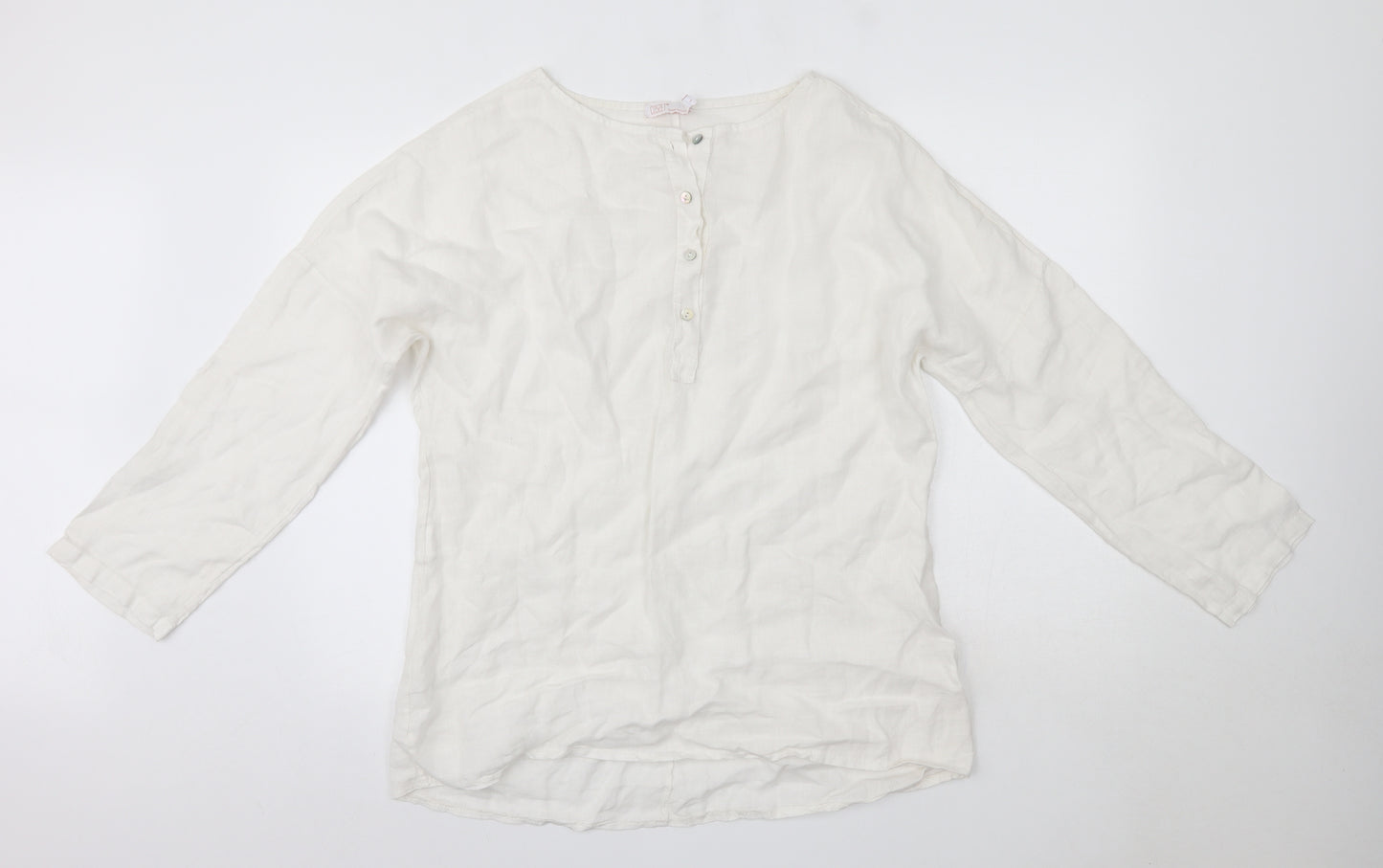 Cosset Mens White  Linen  Button-Up Size L Round Neck