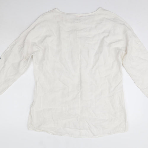 Cosset Mens White  Linen  Button-Up Size L Round Neck