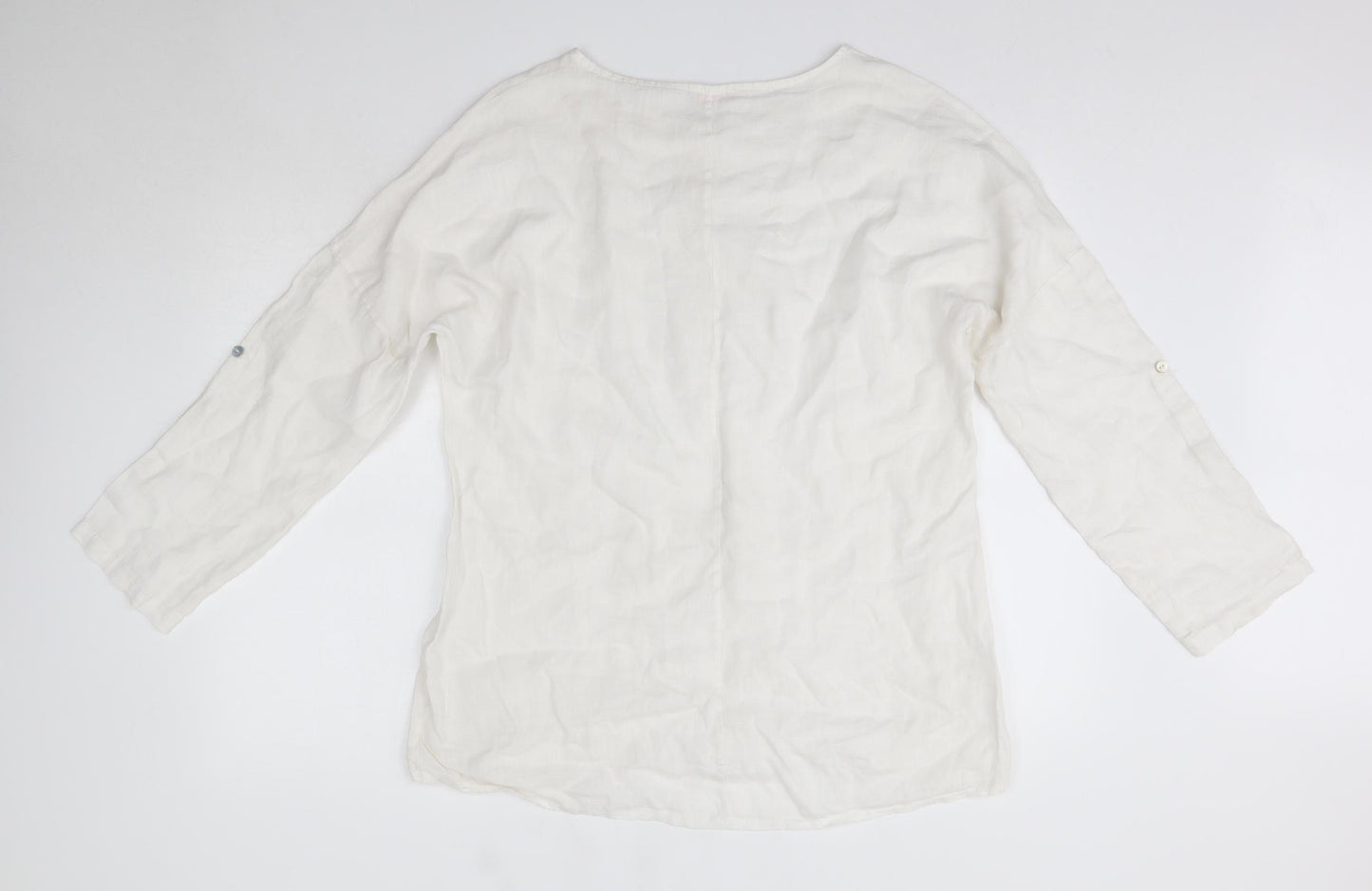 Cosset Mens White  Linen  Button-Up Size L Round Neck