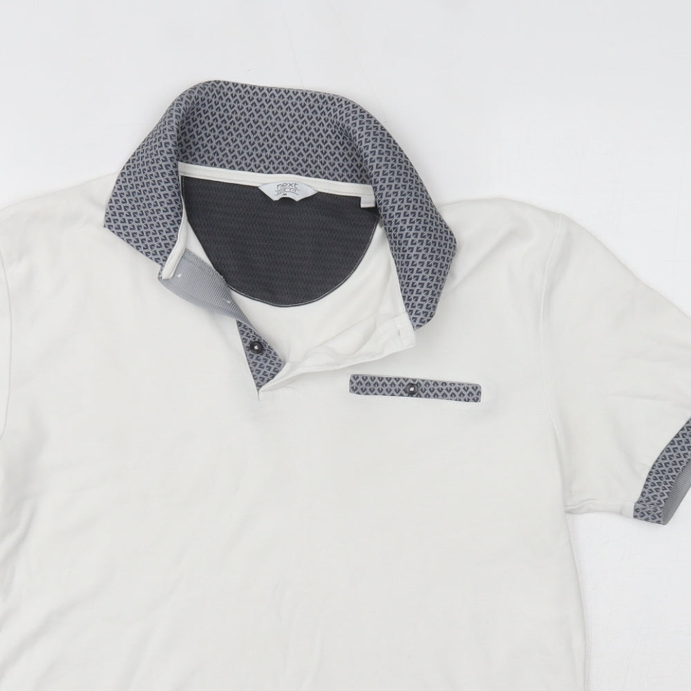 NEXT Mens White  100% Cotton  Polo Size M Collared