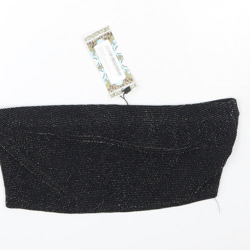 Boohoo Womens Black  Nylon Basic Blouse Size 14 Off the Shoulder - Bandeau