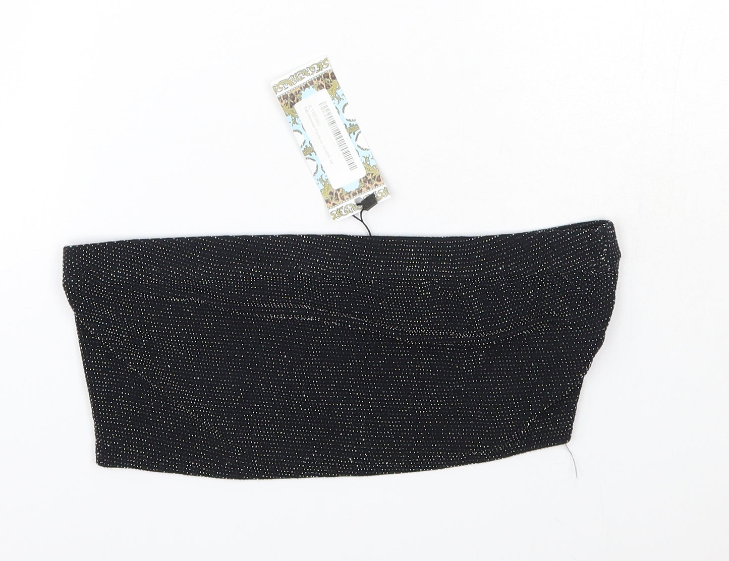 Boohoo Womens Black  Nylon Basic Blouse Size 14 Off the Shoulder - Bandeau