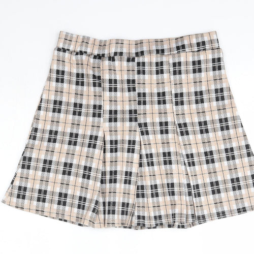 Quiz Womens Brown Check Polyester Pleated Skirt Size 14