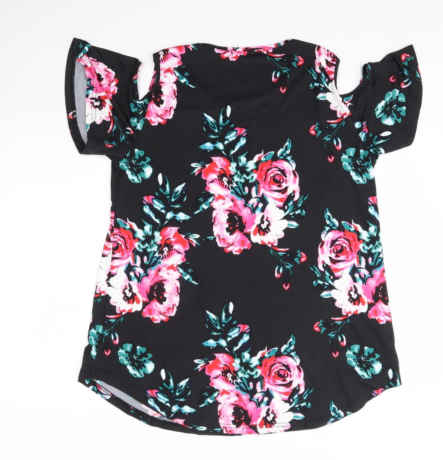 Preworn Womens Black Floral Polyester Basic Blouse Size XL Round Neck