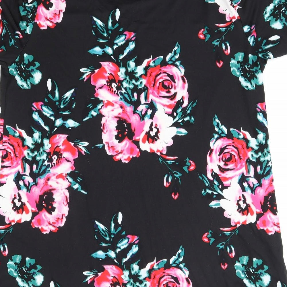 Preworn Womens Black Floral Polyester Basic Blouse Size XL Round Neck
