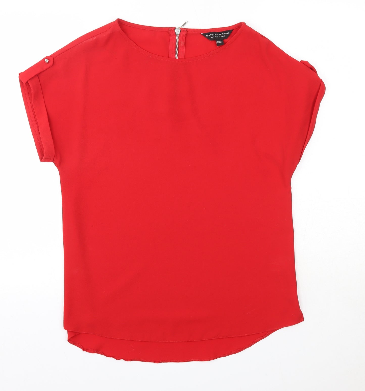 Dorothy Perkins Womens Red  Polyester Basic Blouse Size 12 Round Neck