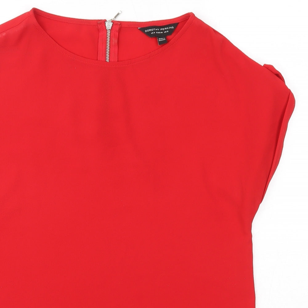 Dorothy Perkins Womens Red  Polyester Basic Blouse Size 12 Round Neck