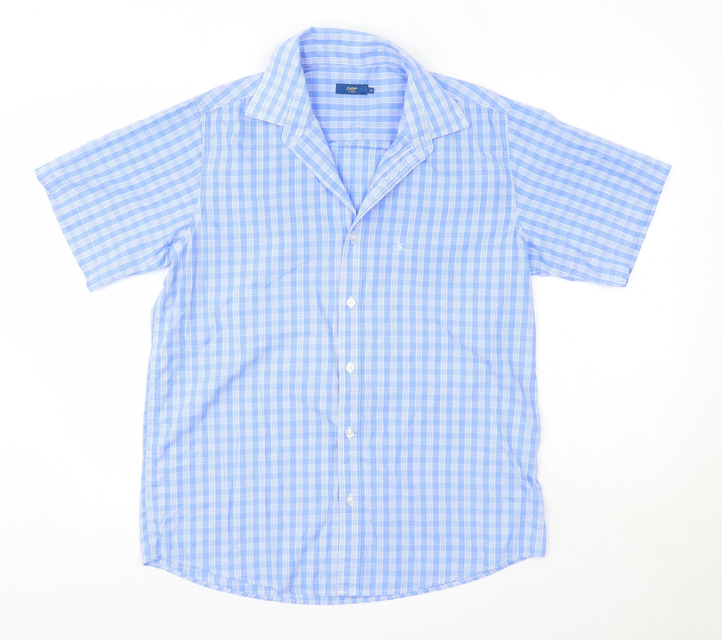 Cotton Traders Mens Blue Check Cotton  Button-Up Size M Collared