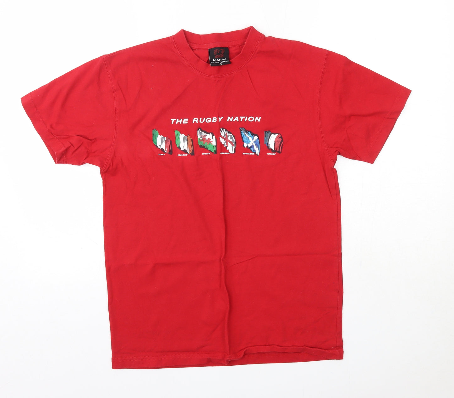 Manav Mens Red  Cotton  T-Shirt Size S Round Neck  - Rugby Nations