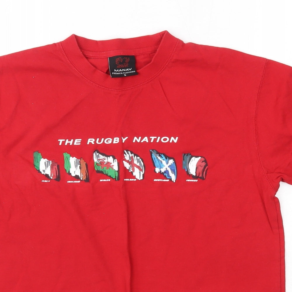 Manav Mens Red  Cotton  T-Shirt Size S Round Neck  - Rugby Nations