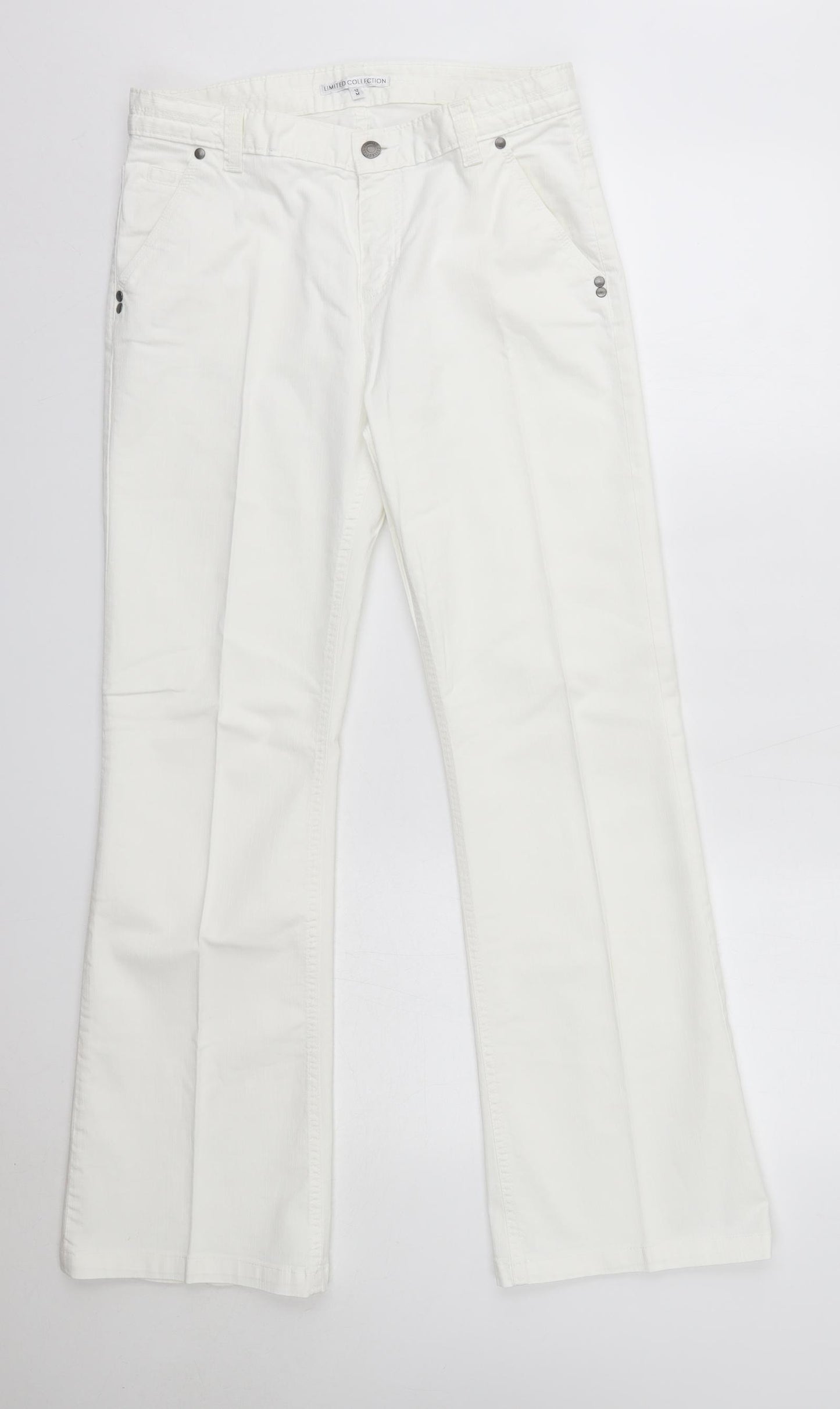 M&S Womens White  Cotton Bootcut Jeans Size 12 L30 in Regular