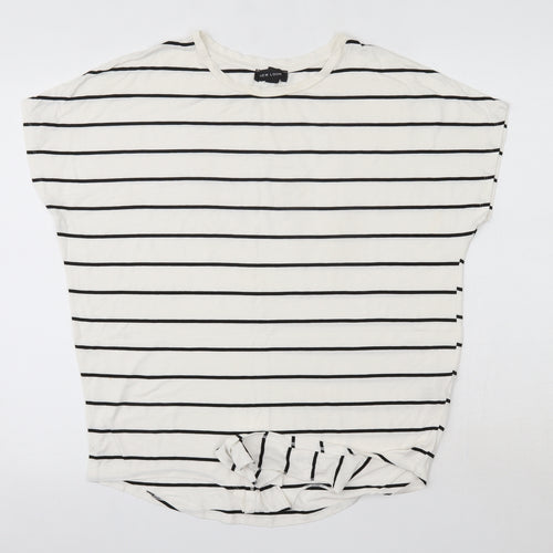 New Look Womens White Striped Viscose Basic Blouse Size 10 Round Neck